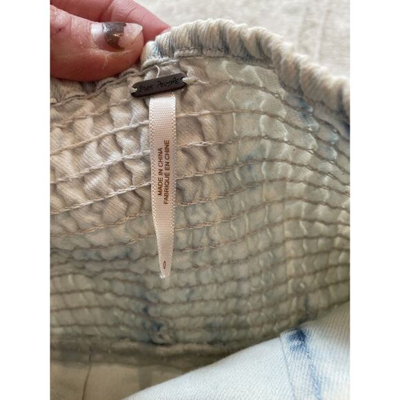 Free People Light Wash Strapless Denim Mini Dress Pockets 0 Country Girl READ - Picture 4 of 7